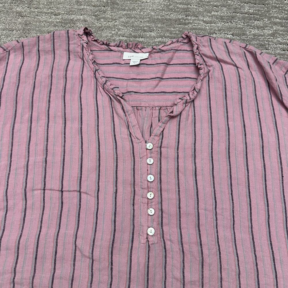 J Jill Love Linen Shirt Womens Large Pink Stripe 100% Linen Tunic Top Boho - Picture 2 of 13
